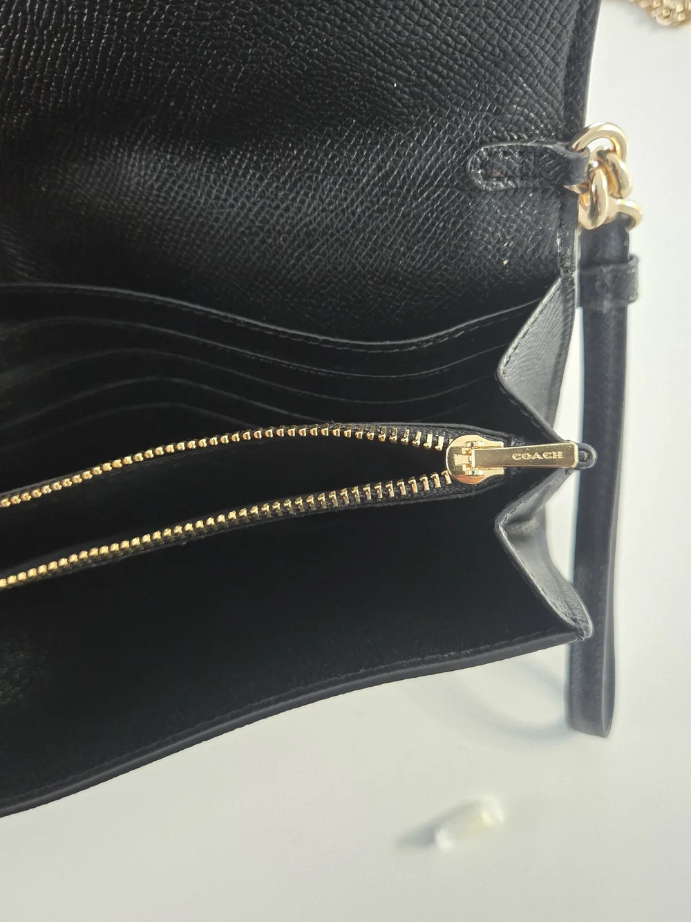 Coach Marlow Chain Crossbody Clutch F33390 in Black Crossgrain Leather